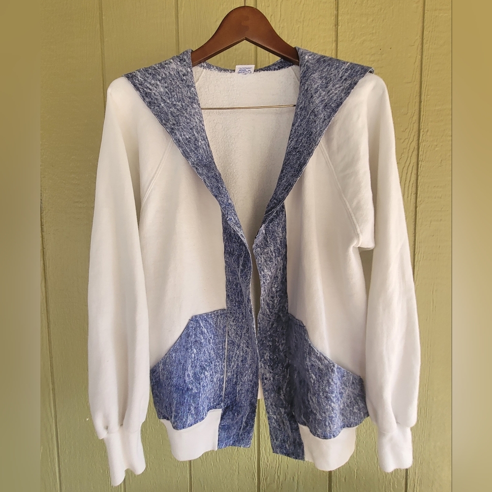 Jerzees Blue and White Cardigan